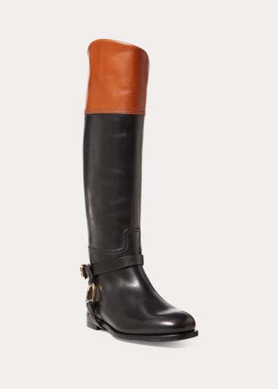 Botas Ralph Lauren Mujer Negros / Marrom - Sade Burnished Calfskin - EUVRJ7312